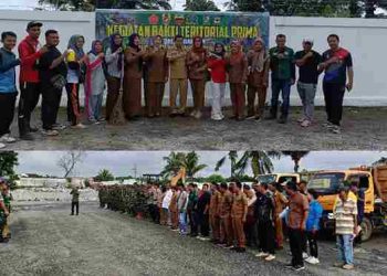 Sinergi TNI – Forkopimcam Bandar Kegiatan Bakti Teritorial Prima Gotong Royong Membersihkan Tumpukan Sampah di Perluasan Pasar Inpres Pajak Baru Perdagangan