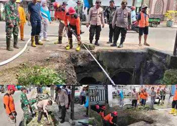 Kerja Cerdas Polsek Serbalawan Bersama Forkopimca Bersihkan Parit Buangan Air, Cegah Banjir di Musim Penghujan