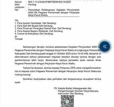 Penyerahan 4.000 SK PPPK Paruh Waktu di Deli Serdang Tertunda, Ribuan Tenaga Honorer Kecewa