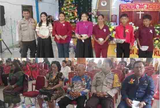 Bhabinkamtibmas Polsek Perdagangan Hadiri Perayaan Natal SMP Yayasan Kerasaan, Berikan Pesan Kamtibmas di Tengah Kegembiraan Siswa